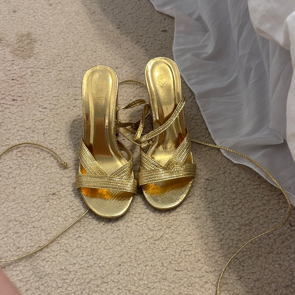 Lulu's Gold wrap Heels